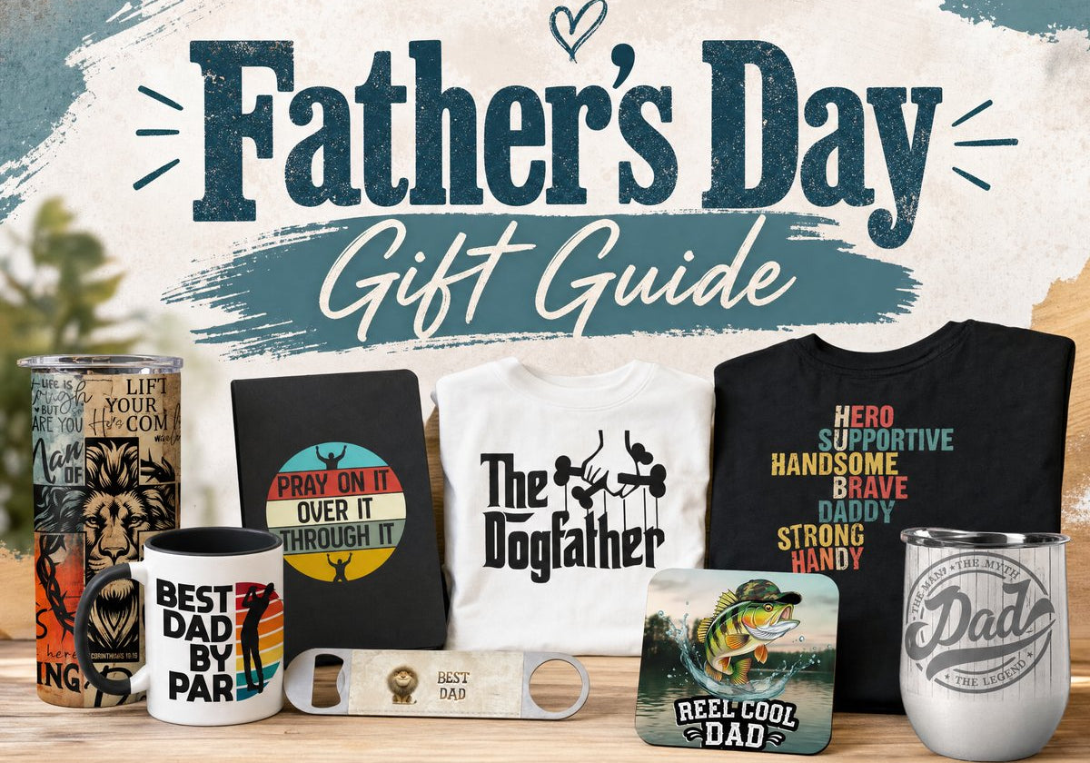Father's Day gifts South Africa - Wild Mongoo gift guide flat lay with handmade tumblers, mugs, tees and dad gifts