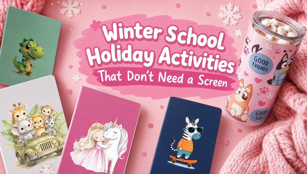 Winter school holiday activities that dont need a screen - Wild Mongoo kids notebooks and tumblers