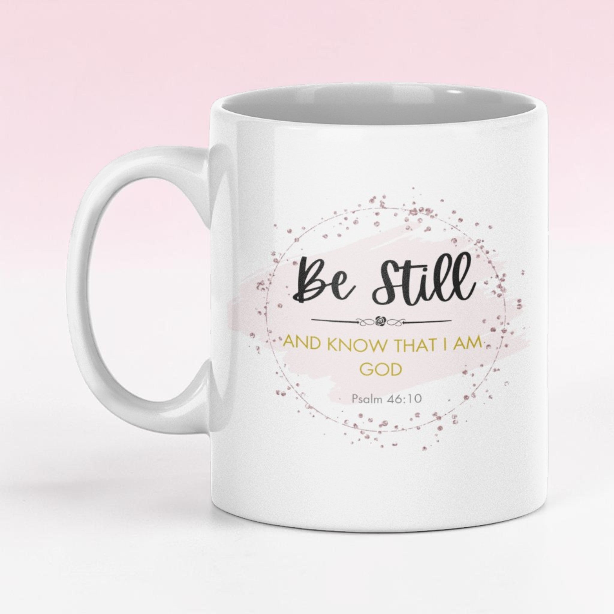 Be Still inspirational Christian mug with floral design