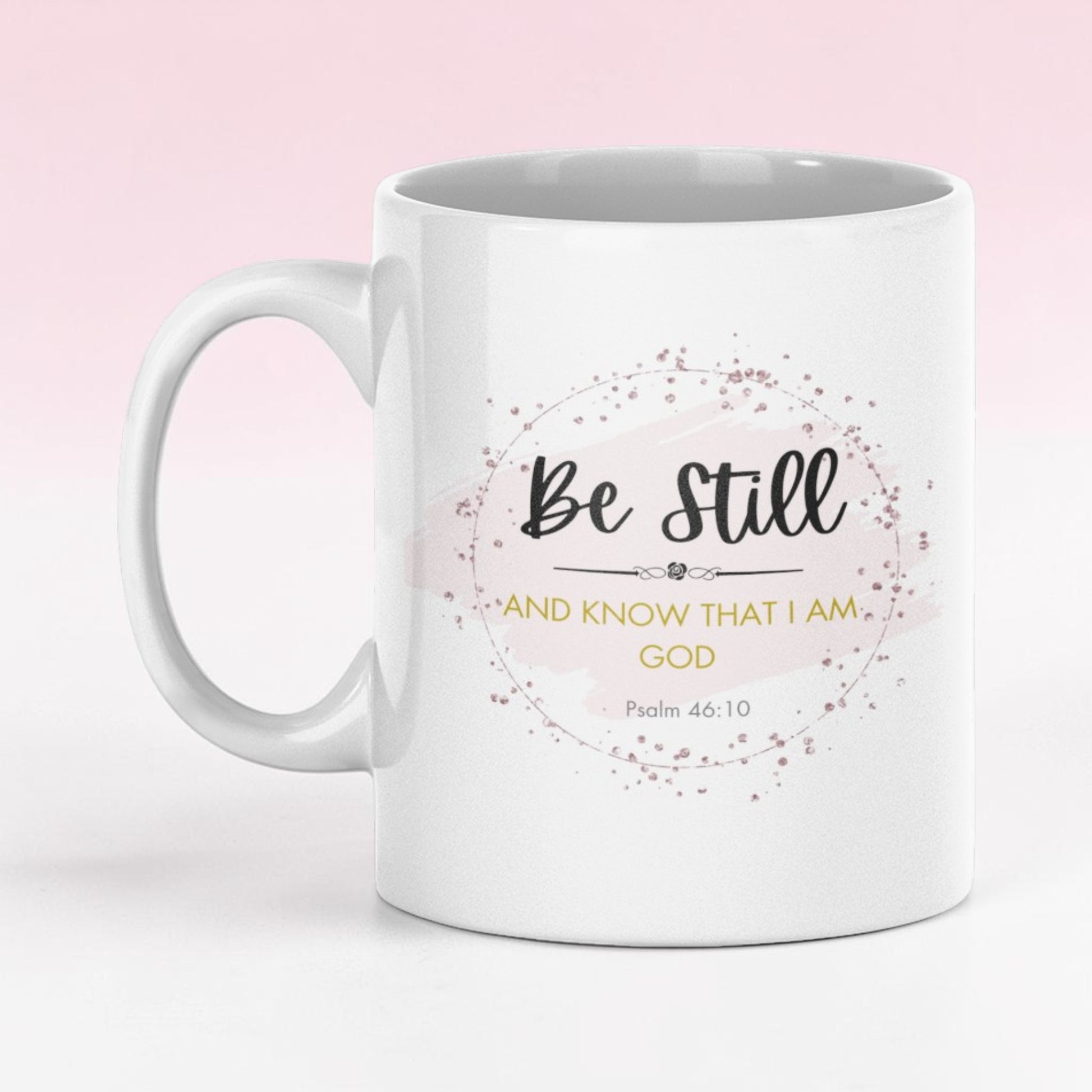 Be Still inspirational Christian mug with floral design