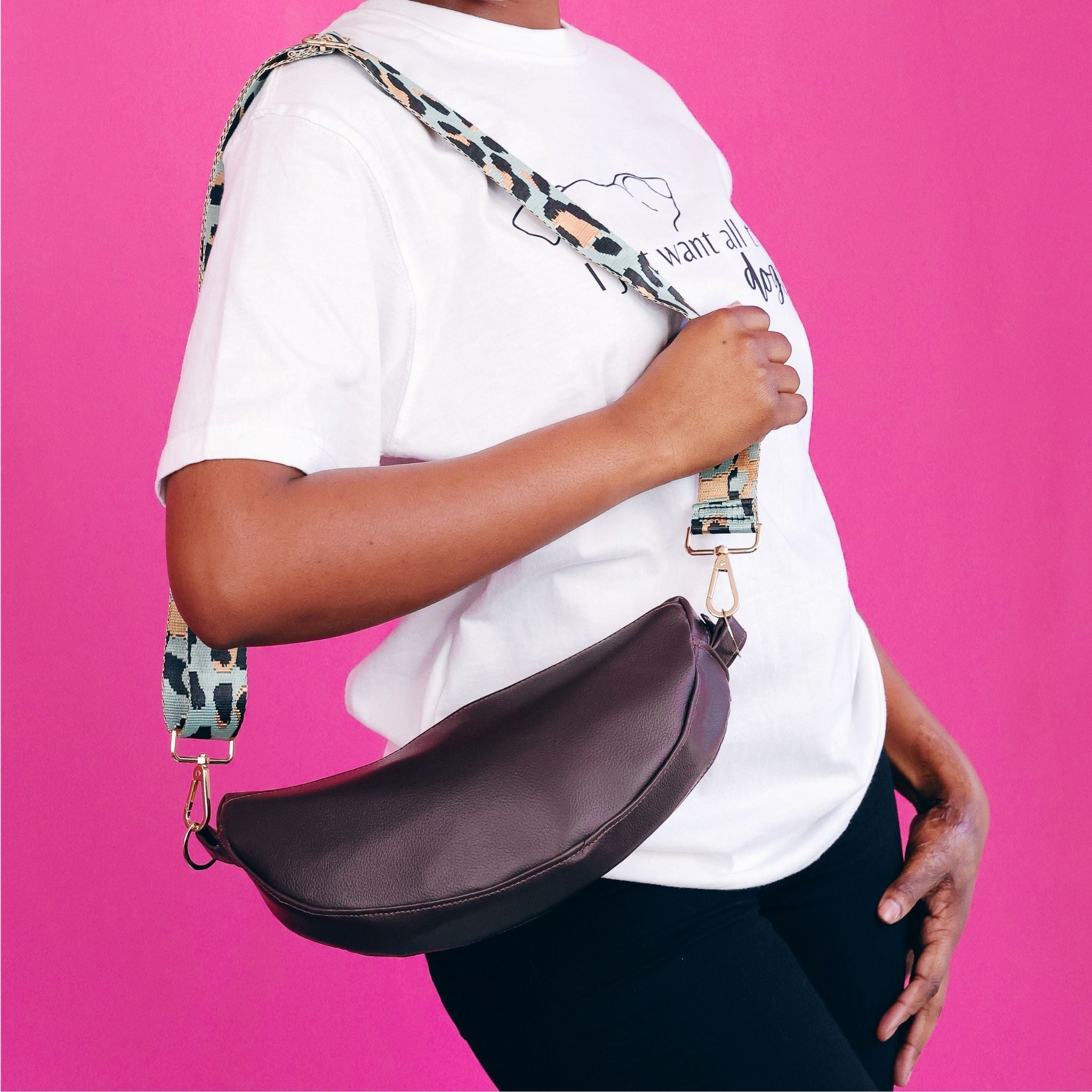Brown Belly Bag with Aquamarine Strap