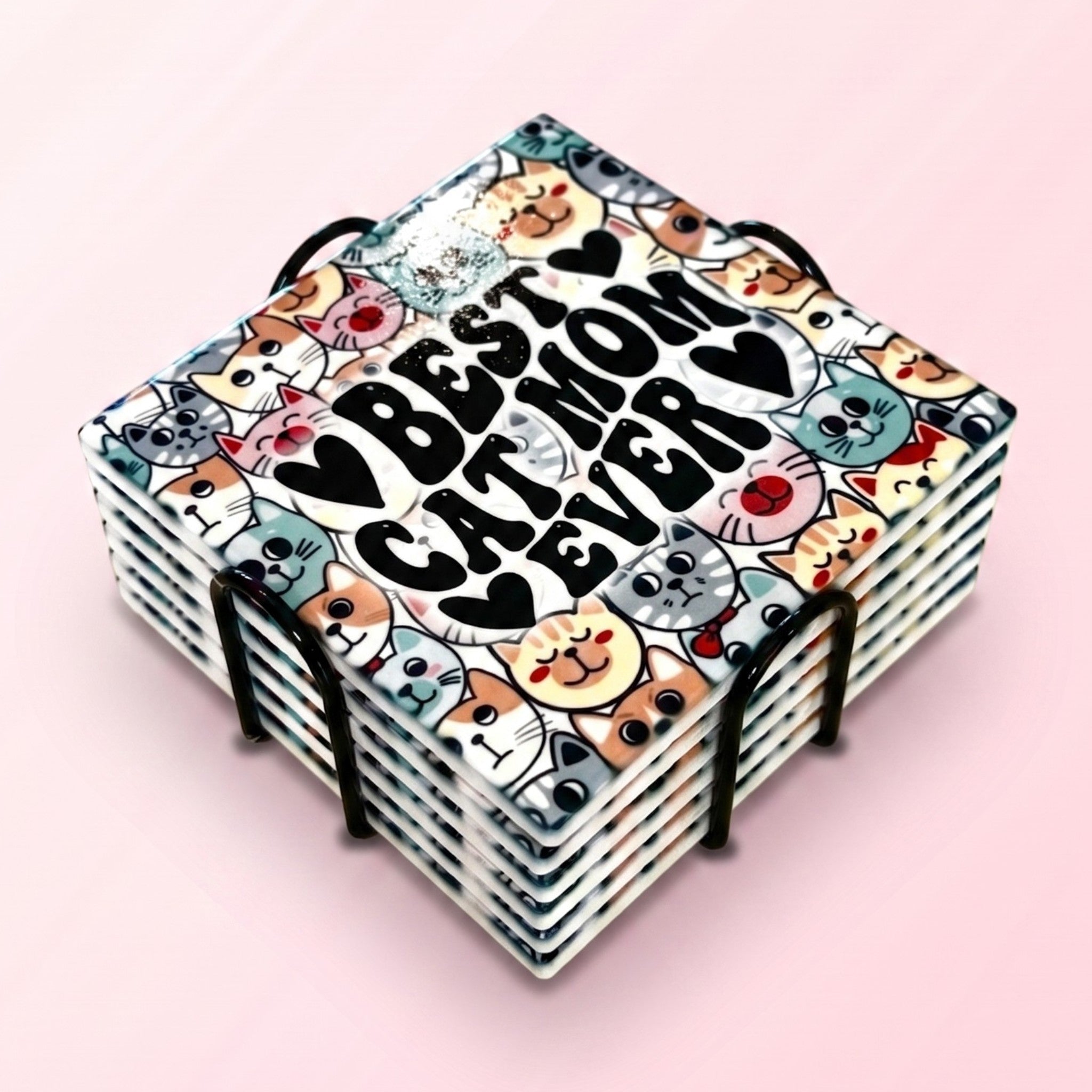 Cat Mama Ceramic Coaster Set