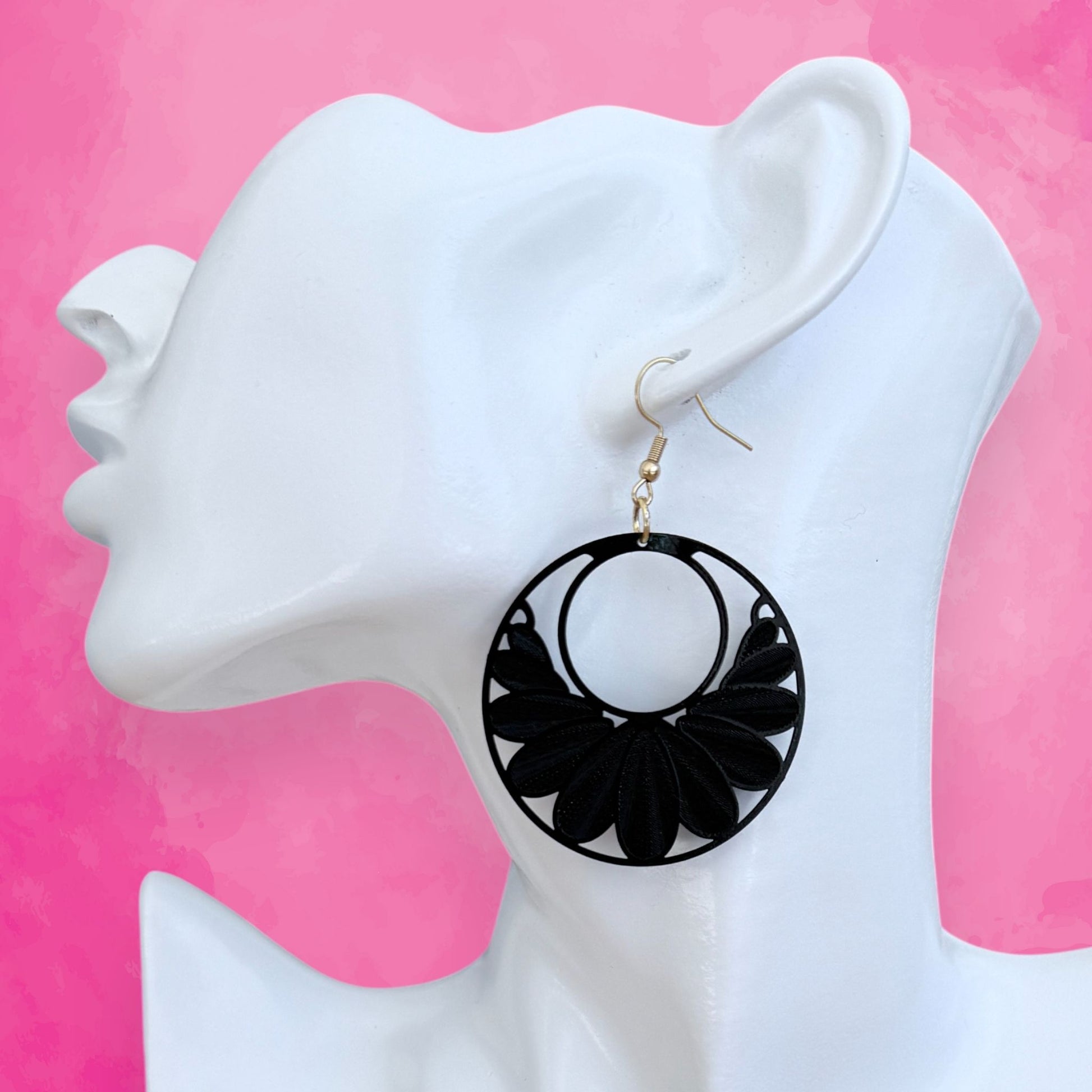 Black Leaf Hoop Earring