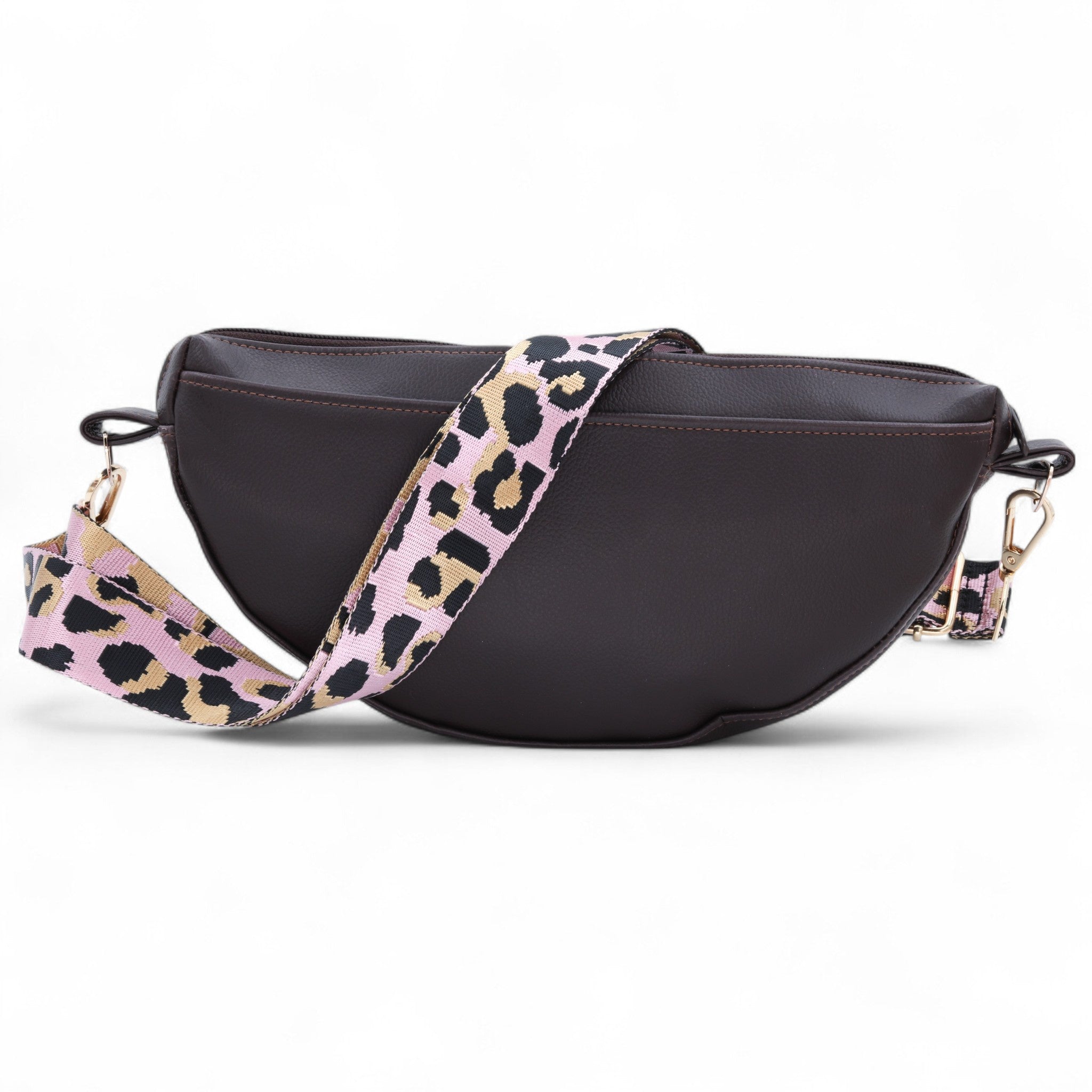 Brown Belly Bag with Pink Strap