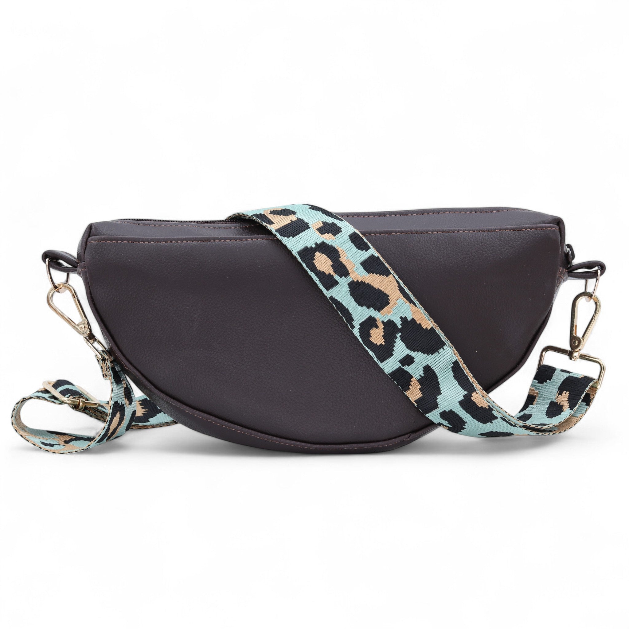 Brown Belly Bag with Aquamarine Strap
