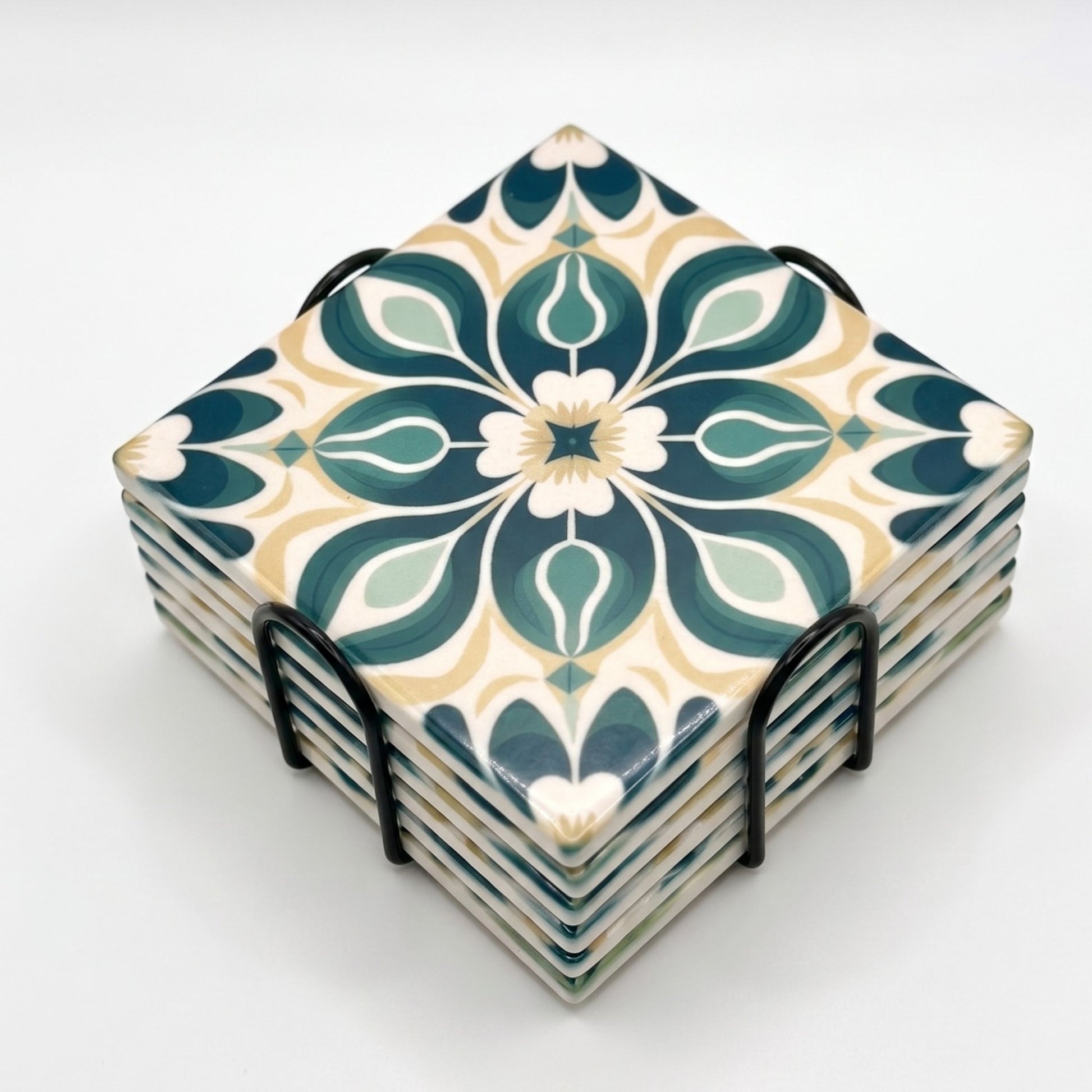 Green Geometric Coaster Set