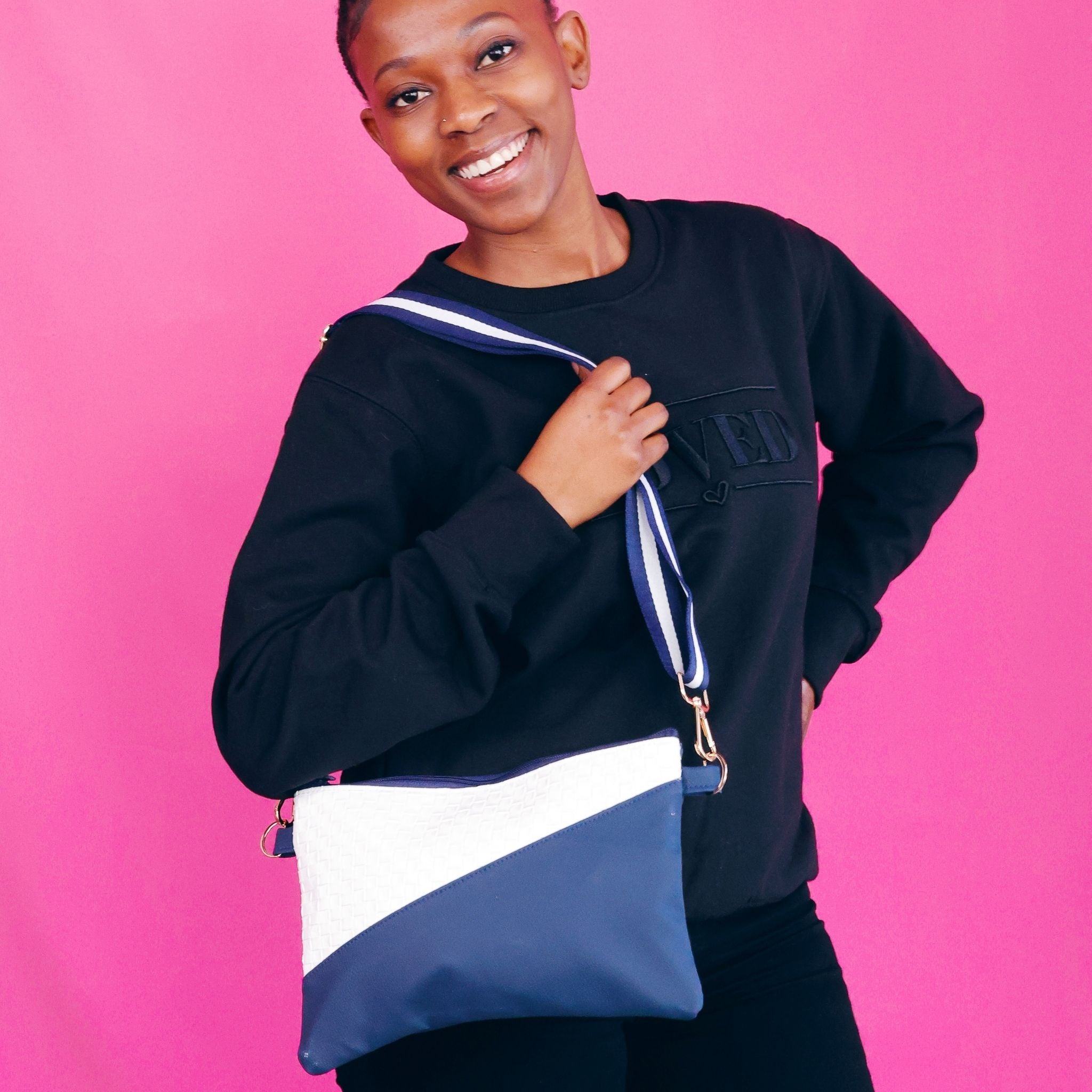 Navy and White Handbag