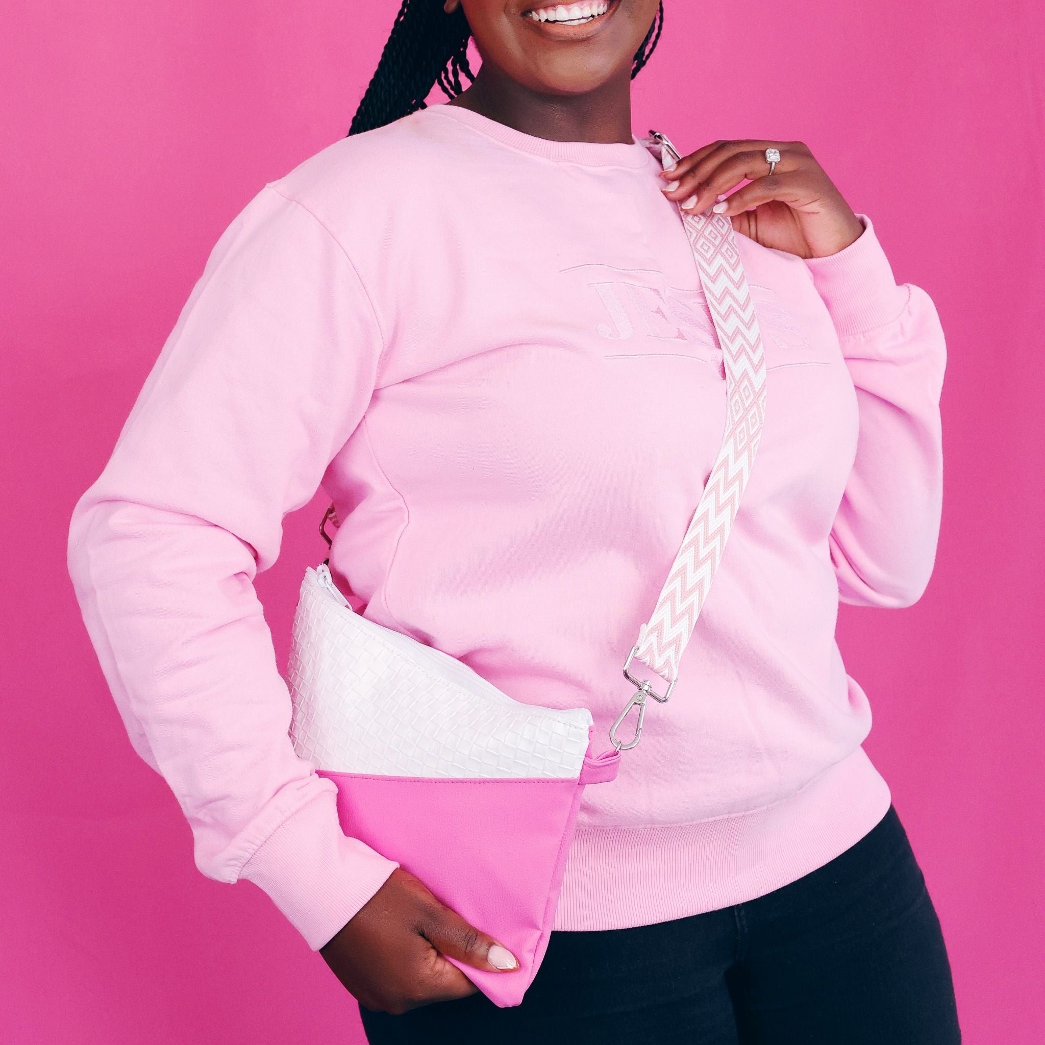 Pink and White Handbag