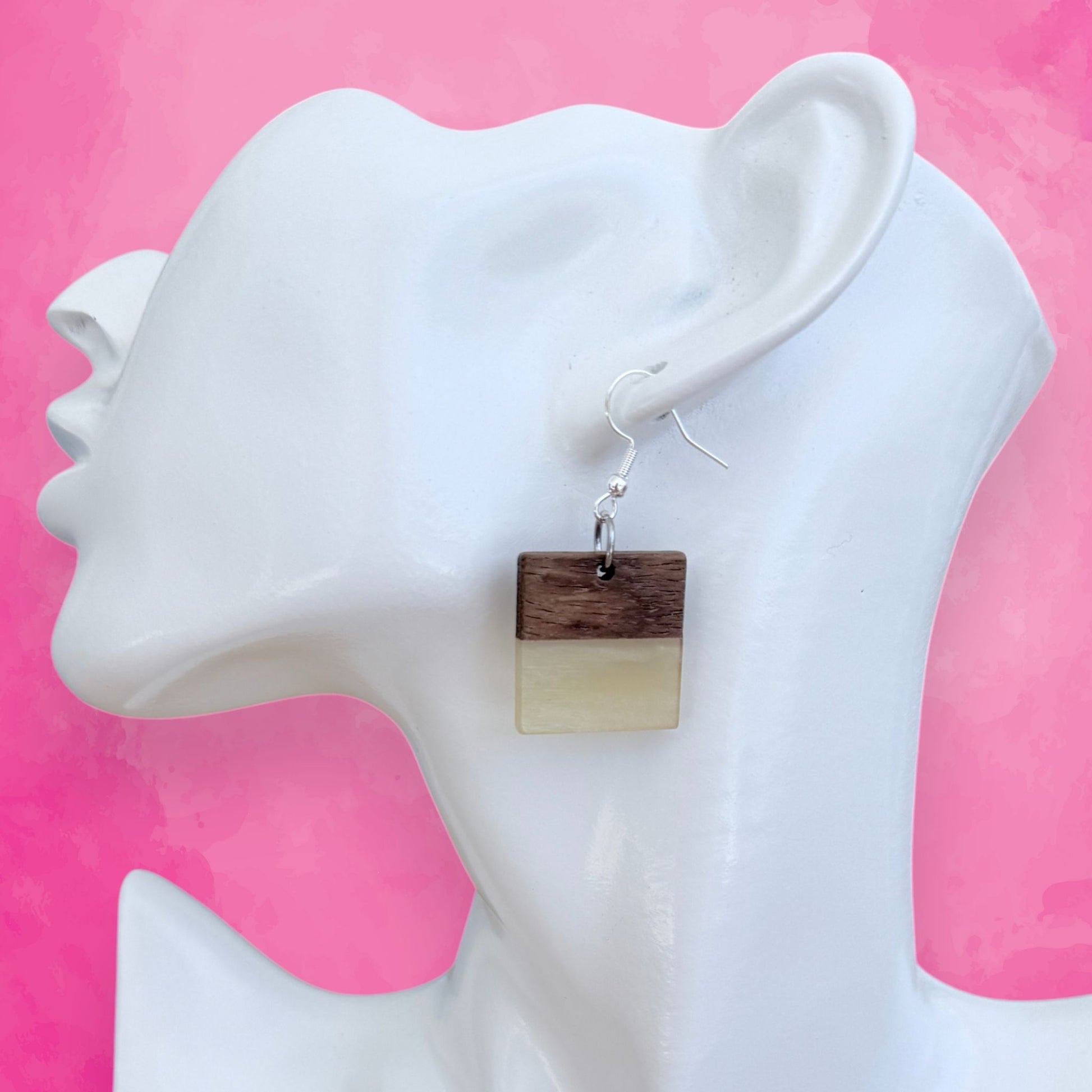 Square Walnut and Resin Earring