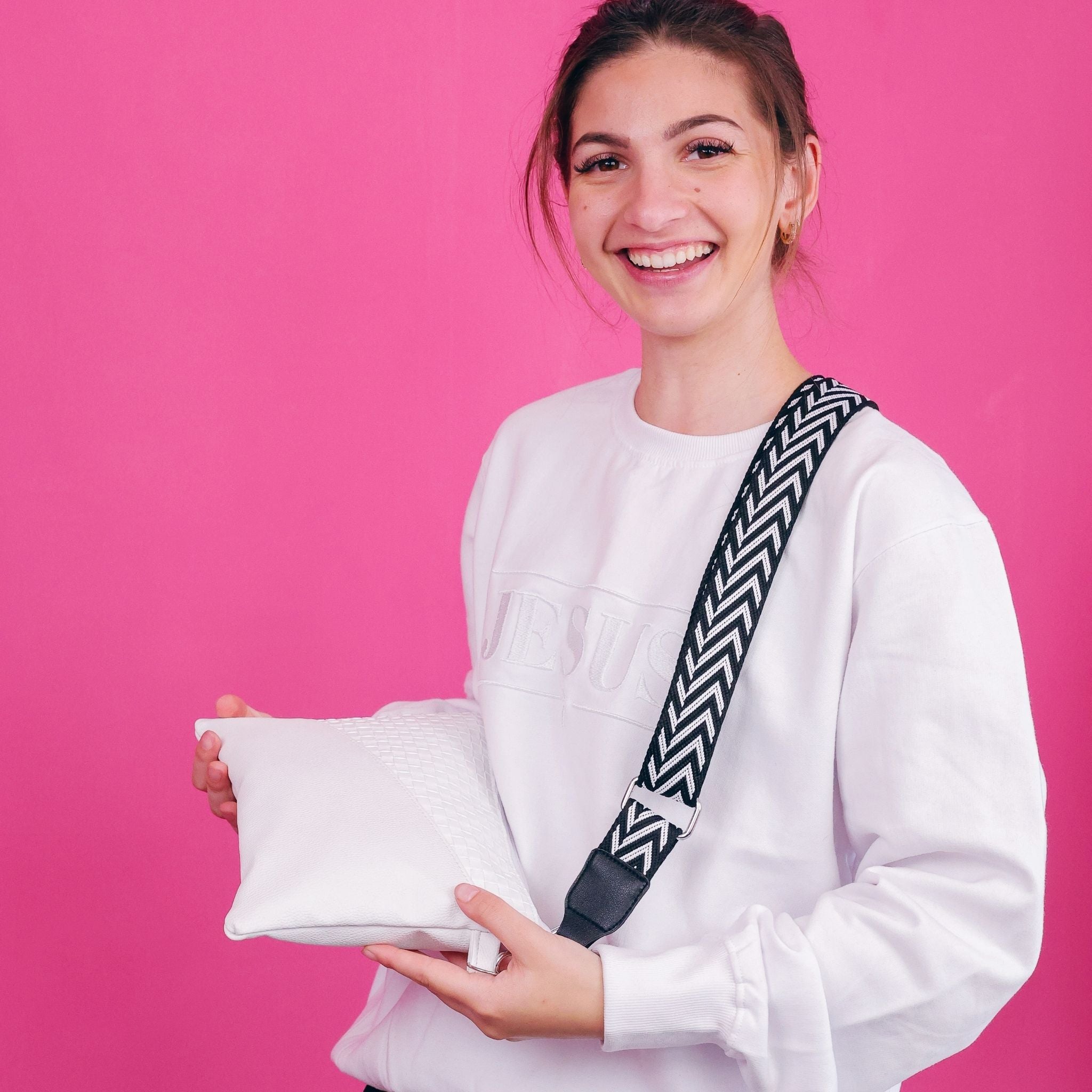 White Bag with Black Strap
