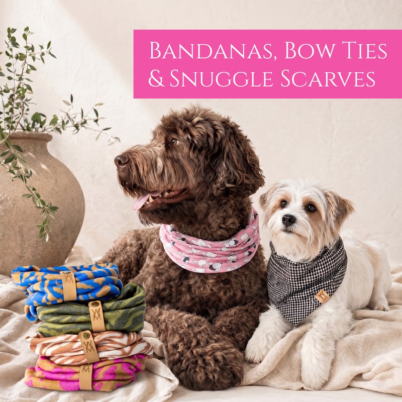 Bandanas, bow ties and snuggle scarves - handmade personalised pet neckwear by Wild Mongoo