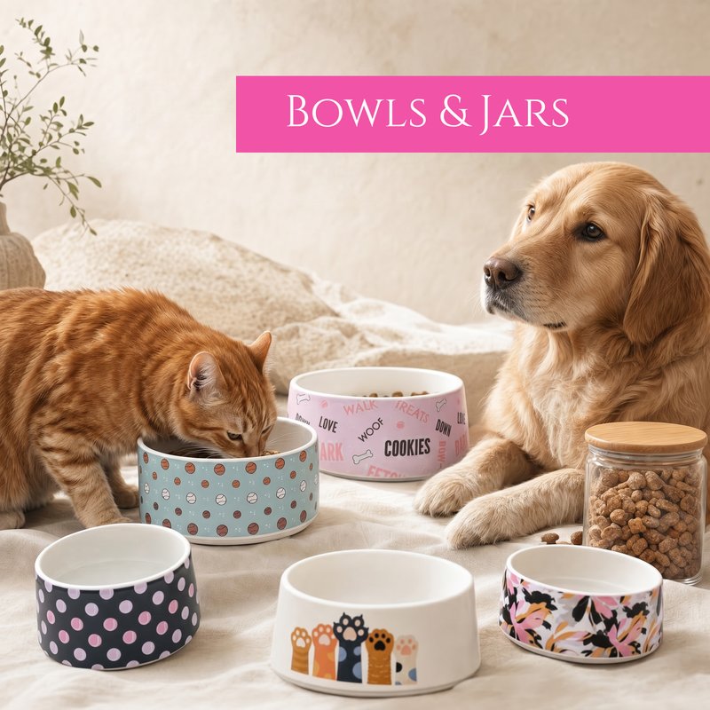 Bowls and jars - handmade personalised pet bowls and treat jars by Wild Mongoo